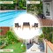 Costway 4PCS Patio Furniture Set Acacia Wood Thick Cushion Loveseat Sofa Off White\Turquoise\Grey